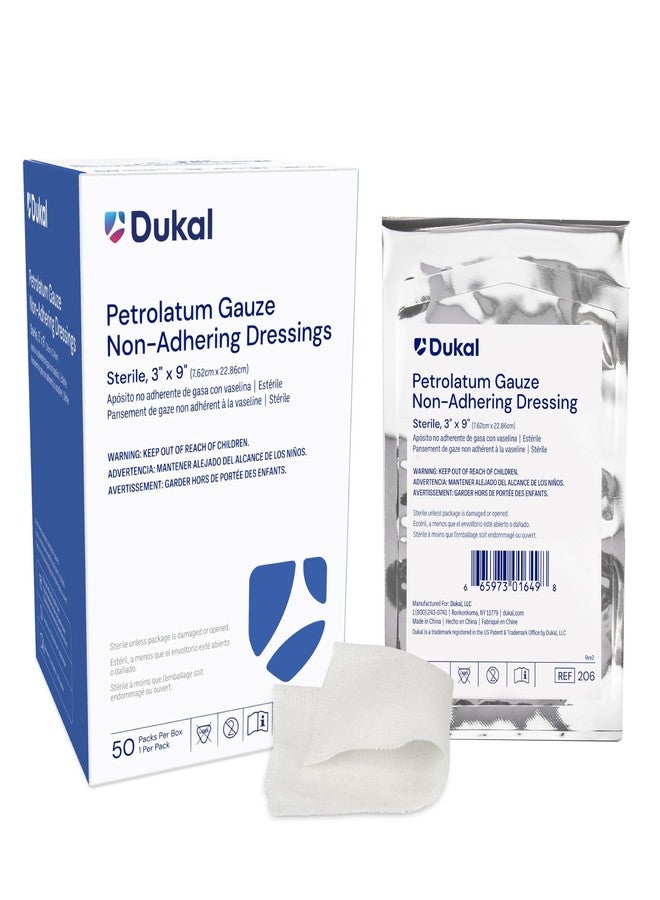 دوكال ضمادات دوكال الفازلينية 3 بوصات × 9 بوصات - ضمادات جروح معقمة، مثالية للحروق ومواقع العمليات الجراحية والخدوش - عبوة من 50 قطعة - Image 1